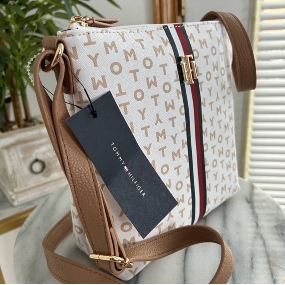 Tommy Hilfiger Monogram Tan and White Crossbody Bag - Picture 2 of 6